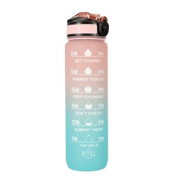Butelka na wodę motywacyjna bidon ze słomką uchwytem miarką na siłownię 1l różowo-niebieska